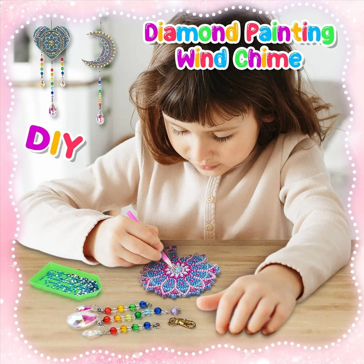 (AIMA) Diamond Painting Craft Gifts for 6-12 Year Old Girls Kids: DIY Diamond Paint By Number Wind Chimes Crafts for Kids