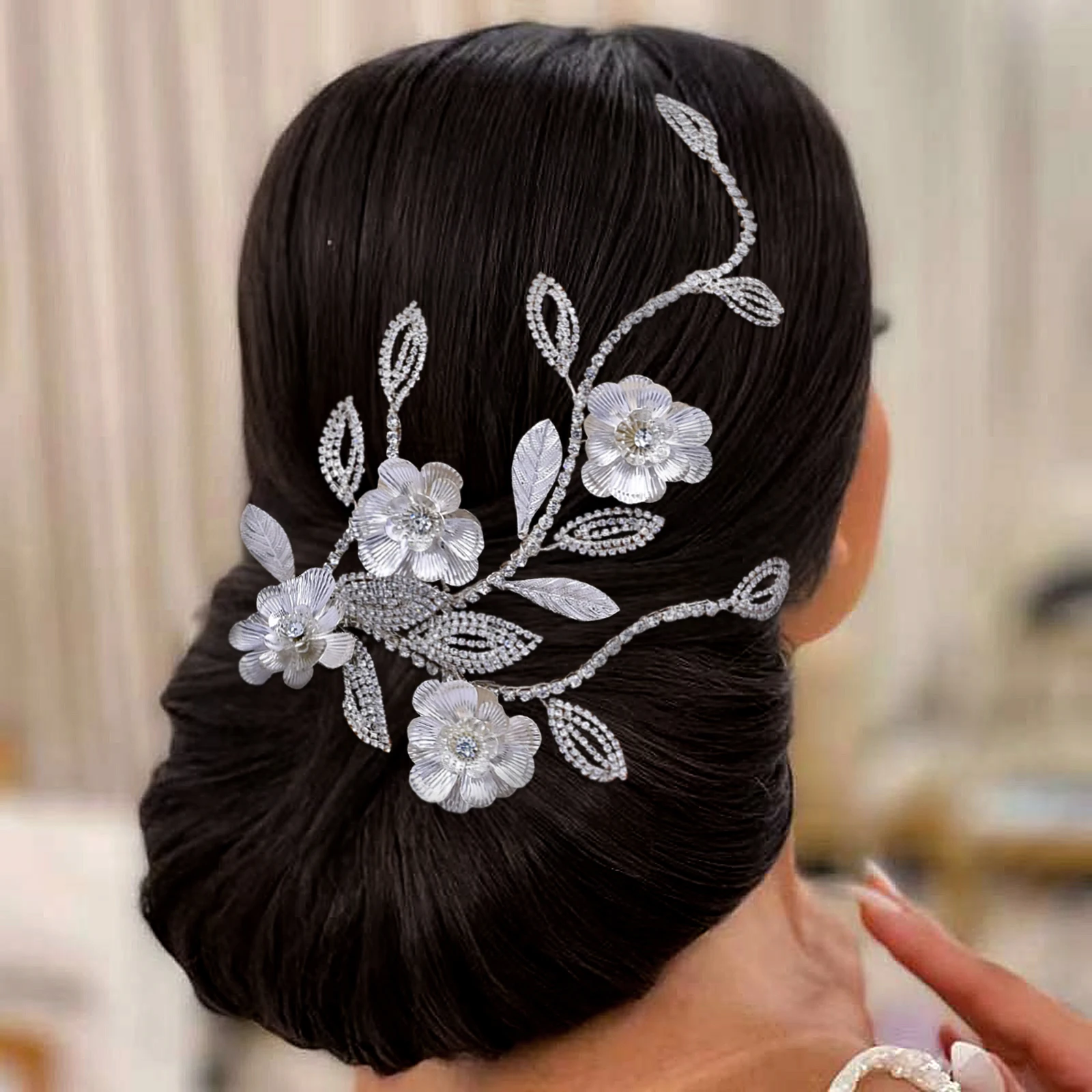 Bridal Head Piece with Comb Handmade Alloys Leaf Flower Tiara Wedding Hair Accessories Woman Headdress for Party HP570