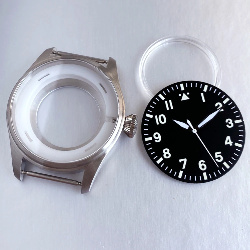 20ATM Diving Pilot 43mm Watch Case Sapphire Black 38mm Dial Hand Set Fit NH34 NH35 NH36 ETA 2824 PT5000 Watch Part Glass Back view 3