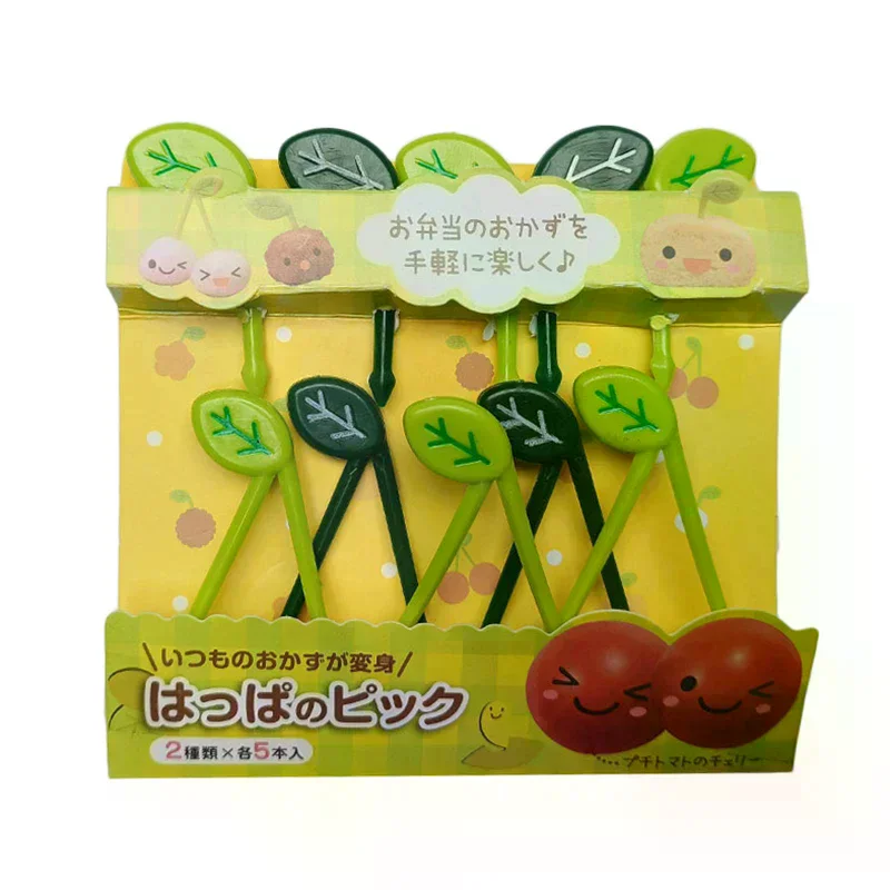 10pcs/set Leaves Fruit Fork Picks Kids Snack Dessert Decoration Forks Toothpick For Bento Sandwich