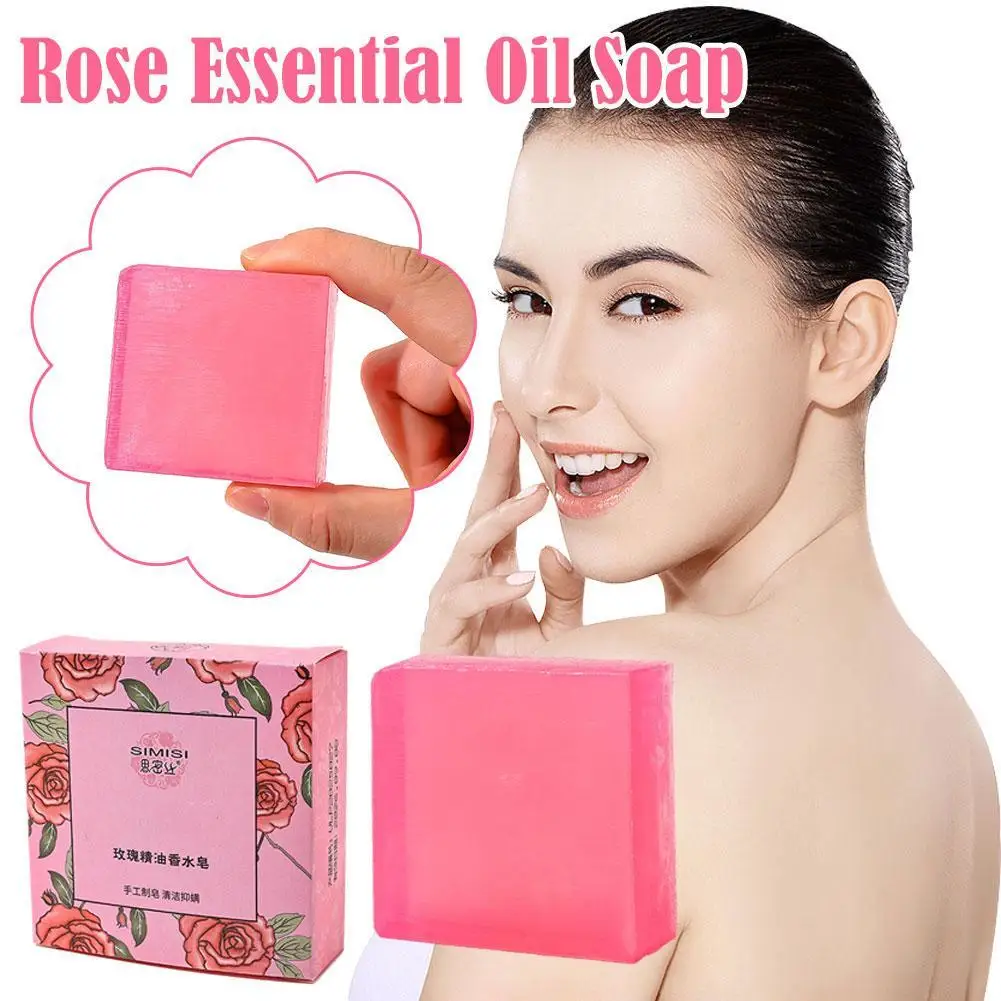 

Pink Rose Essential Oil Soap Bar Gentle Skin Cleanser Handmade Face Moisturizing Nourishing Floral Scented Bath Soap Skin Care