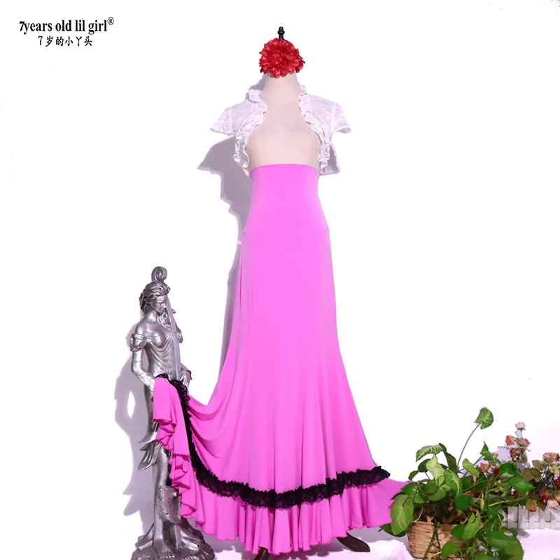 Espanhol flamenco dança prática vestido saia multicamadas mulher usar fishtail dtt61