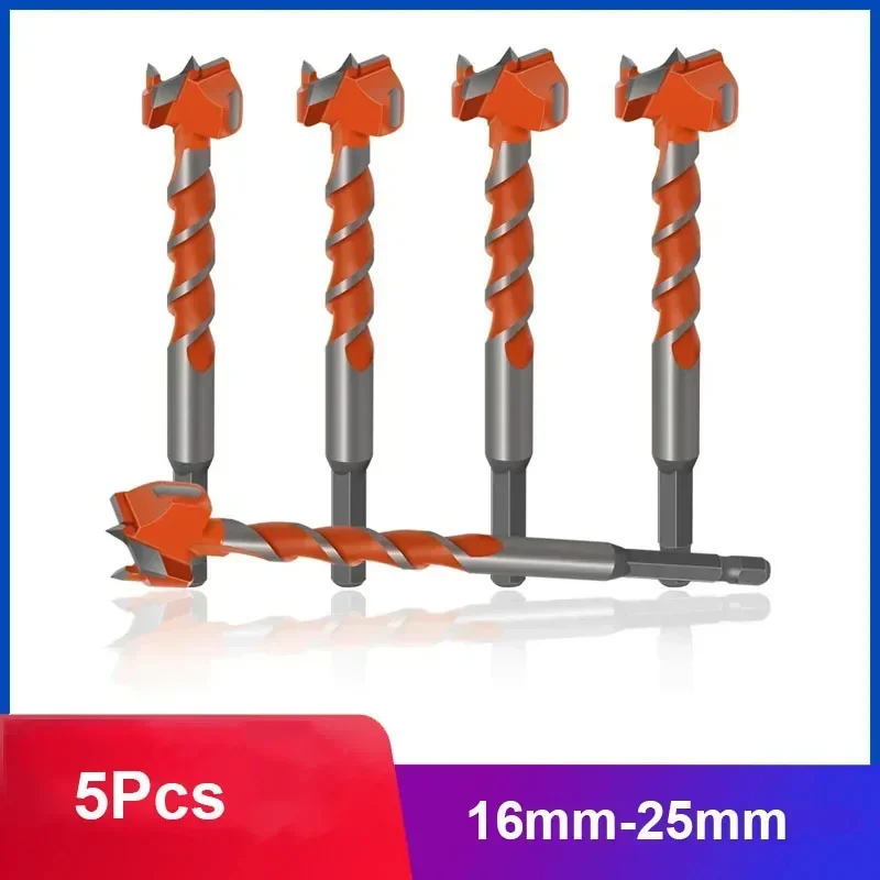 

5Pcs Wood Drill Bit Self Centering Hole Saw Cutter Drill Bits 16mm-25mm Hole Saw Cutter Hinge Boring Tungsten Carbide Cutter
