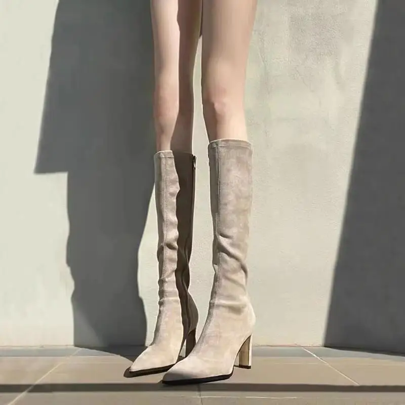 2022 New Black Pointed Toe High Boots Knee-High Boots Sexy High Heels Boots New Women Botas Mujer