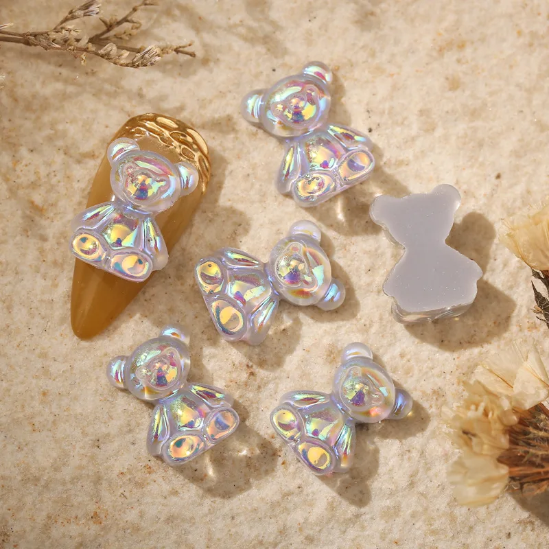 Lot de 30 bijoux à ongles en résine, ours moka couleur aurore 11*14 dessin animé mignon symphonie filet rouge