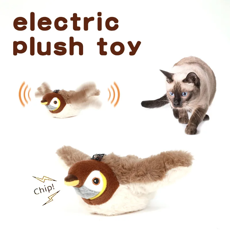 Cat Toys New Interactive Rechargeable Chirping Flapping Simulated Bird(no Flying)  for Indoor Cats Touch Activated Plush Toys