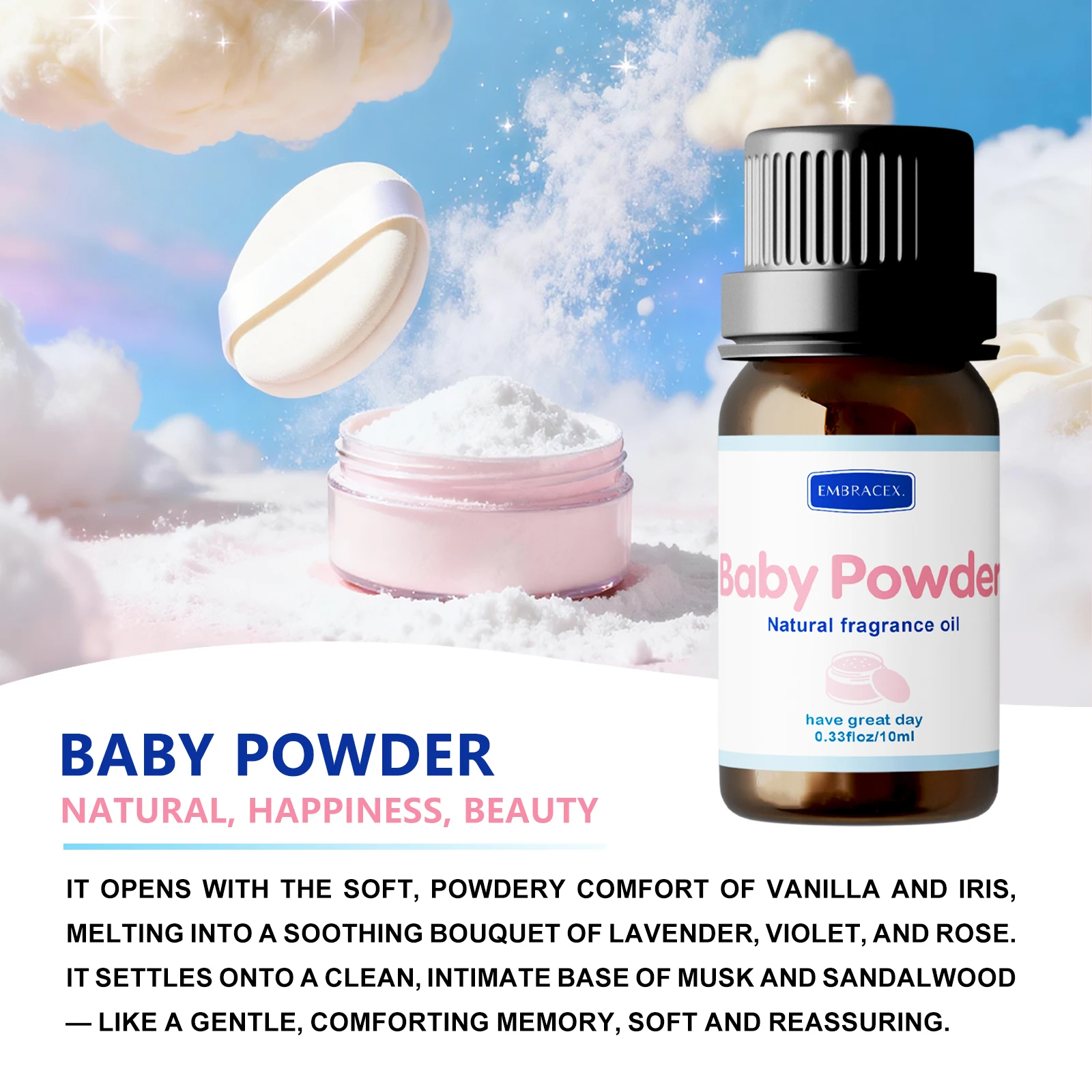 10ml Baby Powder Essential Oil Long Lasting Fragrance Oil Warm Sweet Scent Bodycare Massage Oil Gift For Friends