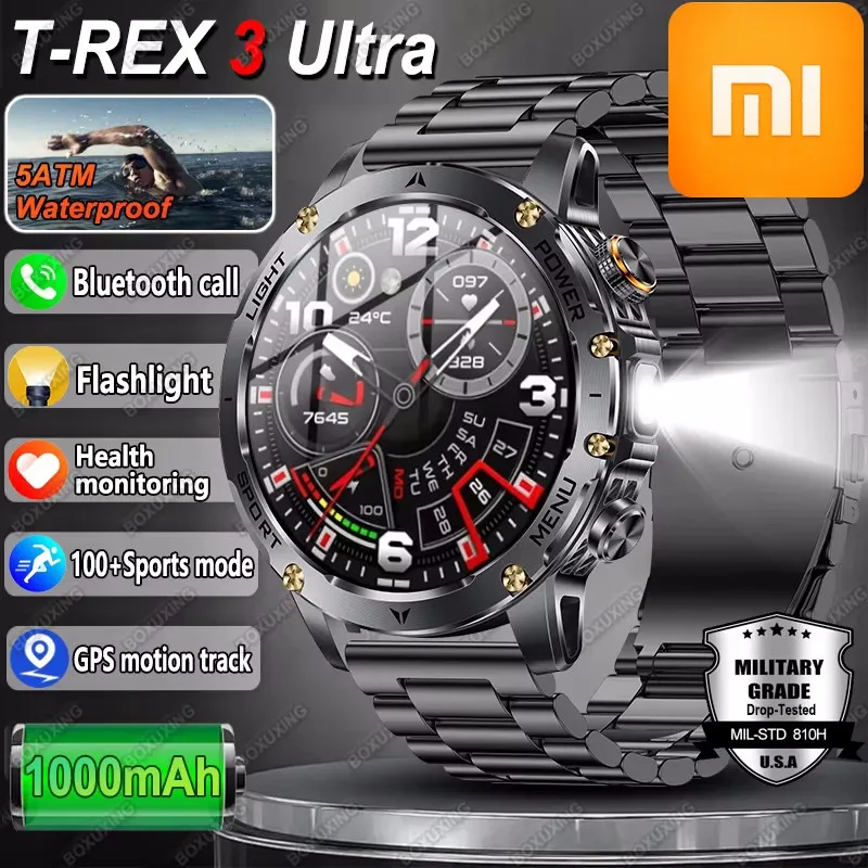 

Новые умные часы XIAOMI T-Rex 3 военного класса с аккумулятором 1000 мАч, для мужчин, 5ATM, HD AMOLED, Bluetooth-вызовы, 100+ видов спорта