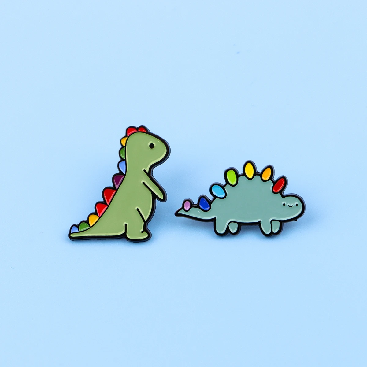 Grüne Dinosaurier-Emaille-Anstecknadel, Regenbogen-Wirbelsäule, Broschen, Anstecknadeln, Abzeichen auf Rucksack, Kostümzubehör, Modeschmuck, Geschenke, 2 Stück/Set