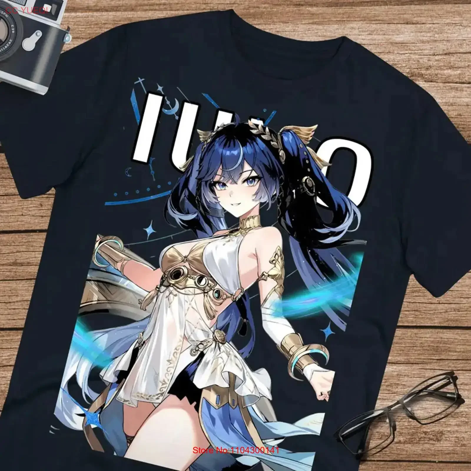 Anime Iuno Wuthering Waves T Shirt Size S 5Xl Black vintage Washed Slightly Casual Top For Everyday Wear Stylish fashion homme
