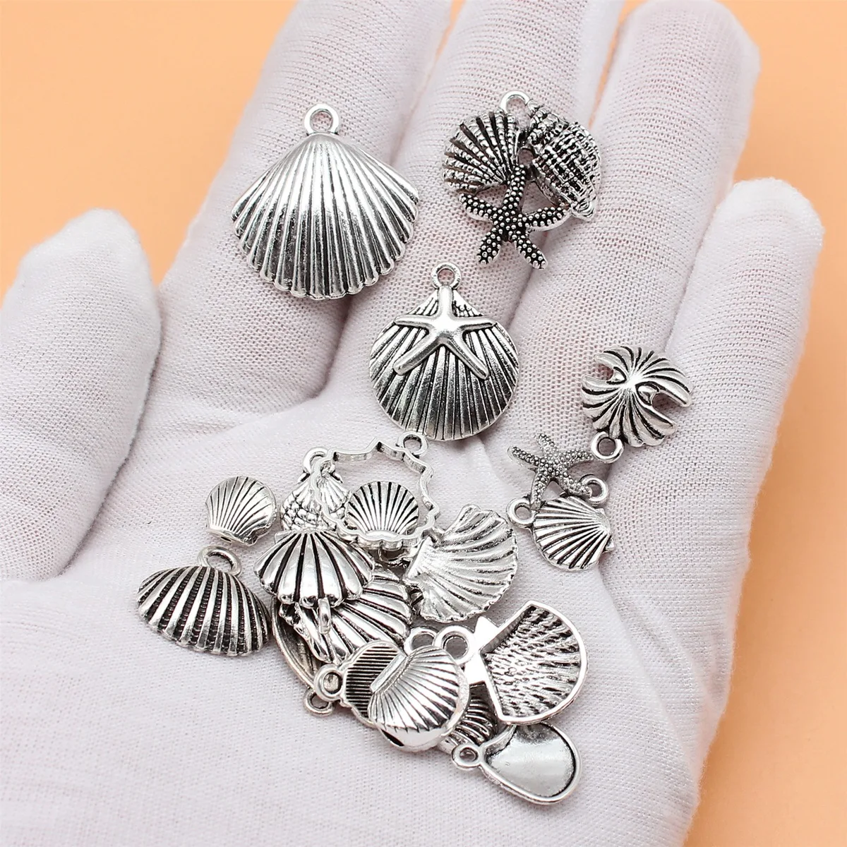 20pcs Antique Silver Color Shell Charms Collection For DIY Jewelry Making, 20 Styles, 1 of Each