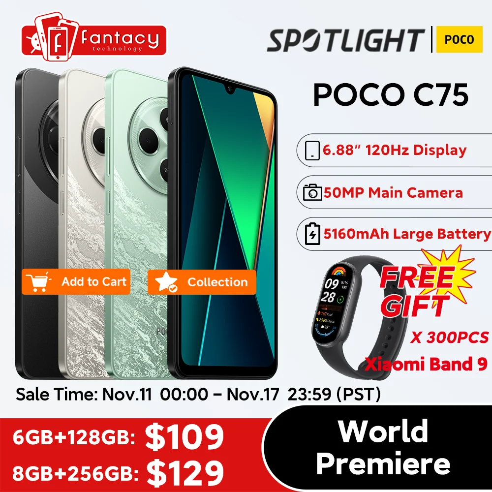 World Premiere POCO C75 Global Version NFC 128GB 256GB 6.88'' 120Hz Display Helio G81-Ultra 50MP Camera Massive 5160mAh Battery