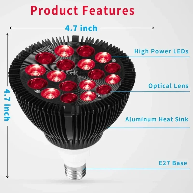 Venda quente 54w lâmpada de terapia par38 preto lâmpada de terapia infravermelha led lâmpada de beleza led terapia spa dispositivo anti envelhecimento alívio da dor