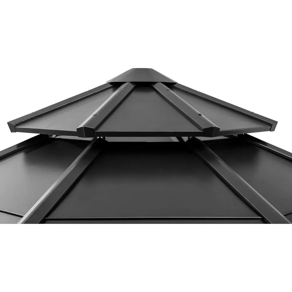 Gazebo drewniany ośmiokątny z ramą z cedru, wymiary 13 x 13 stóp, z brązową dwupoziomową stalową dachową konstrukcją i haczykiem sufitowym.