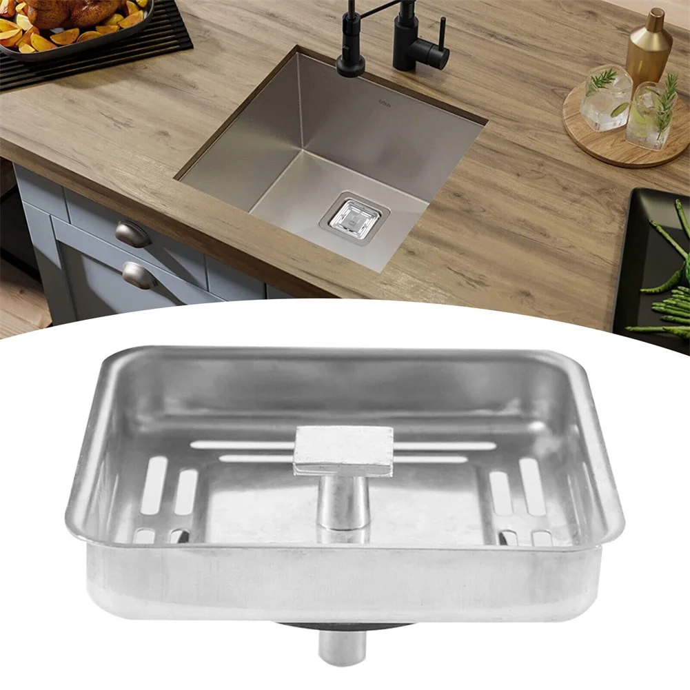 Square Stainless Steel Kitchen Sink Strainer Drainer Post Stopper Waste Plug Filter Plug Lid Hair Catcher 78 X 78 X 42mm