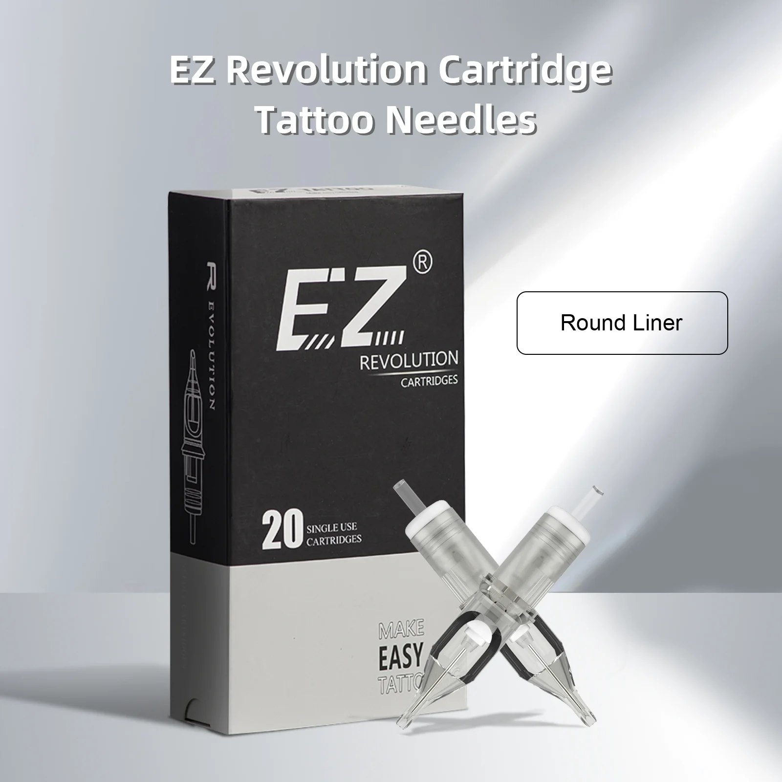 

EZ Revolution Tattoo Cartridge Needles #12(0.35 MM) #10 (0.30 ) Round Liner Long Taper for Rotary Machine Grips 20 Pcs/Box