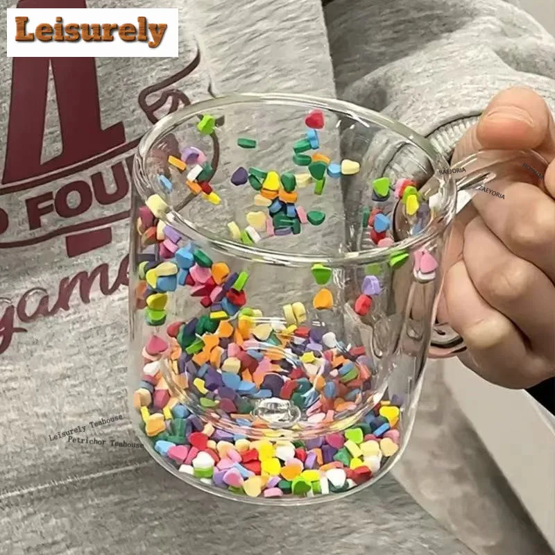 190mlcute Love Quicksand Double-deck With Handle Coffee Mug Couple Handgrip Cups Afternoon Tea Mug Office Water Cup Tableware
