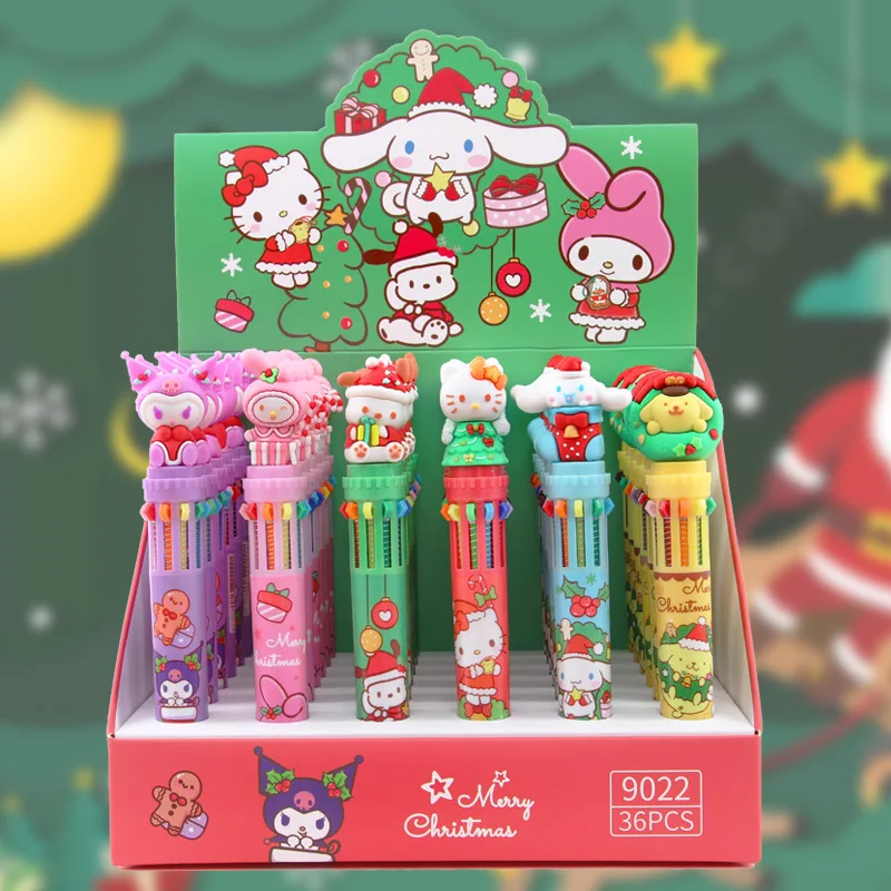 

36pcs New Christmas Sanrio 10 Colours Ballpoint Pen 4 Colours Ballpoint Pen Student Writing Stationery Kids Christmas Gift