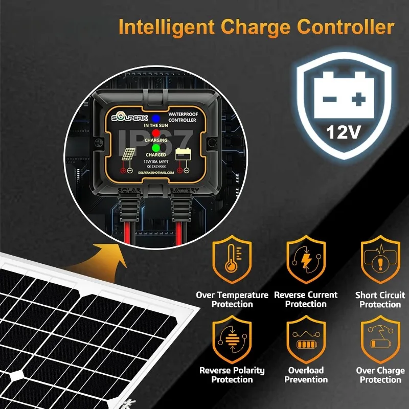 Solar Panel Kit 20W 12V, Solar Battery Trickle Charger Maintainer + Upgrade Controller + Adjustable Mount Bracket for Boat Car