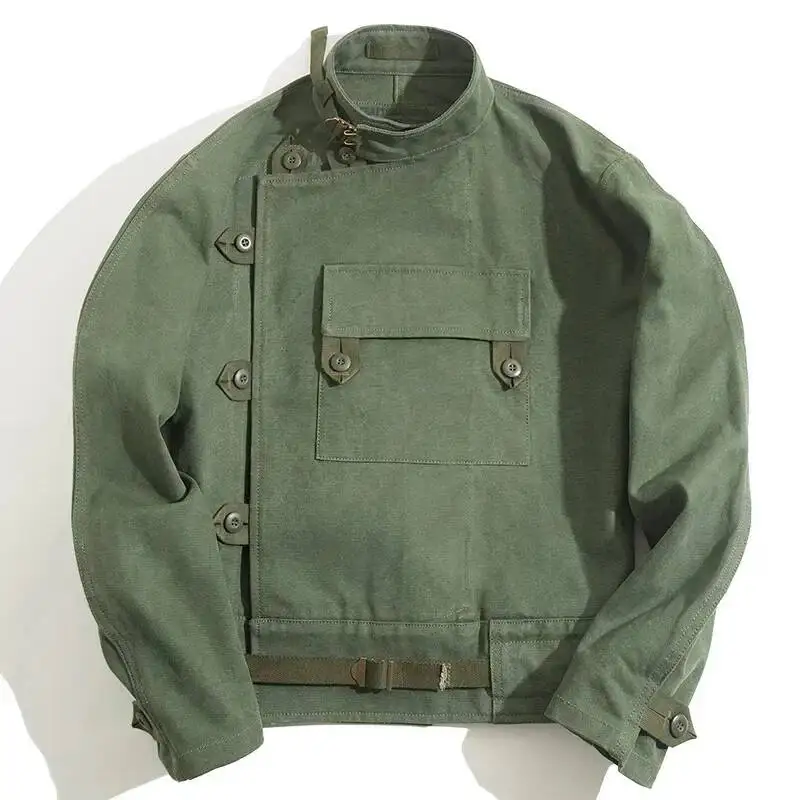 

Men's New Style Jacket For Spring And Autumn. Fashionable Trendy Brand. Loose Fit Pure Color Long-Sleeved Motorcycle Jacket.