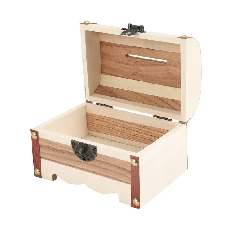 ABBN-1PC Wooden Piggy Bank Safe Money Box Savings With Lock Wood Carving Handmade Coin Storage Box High Quality