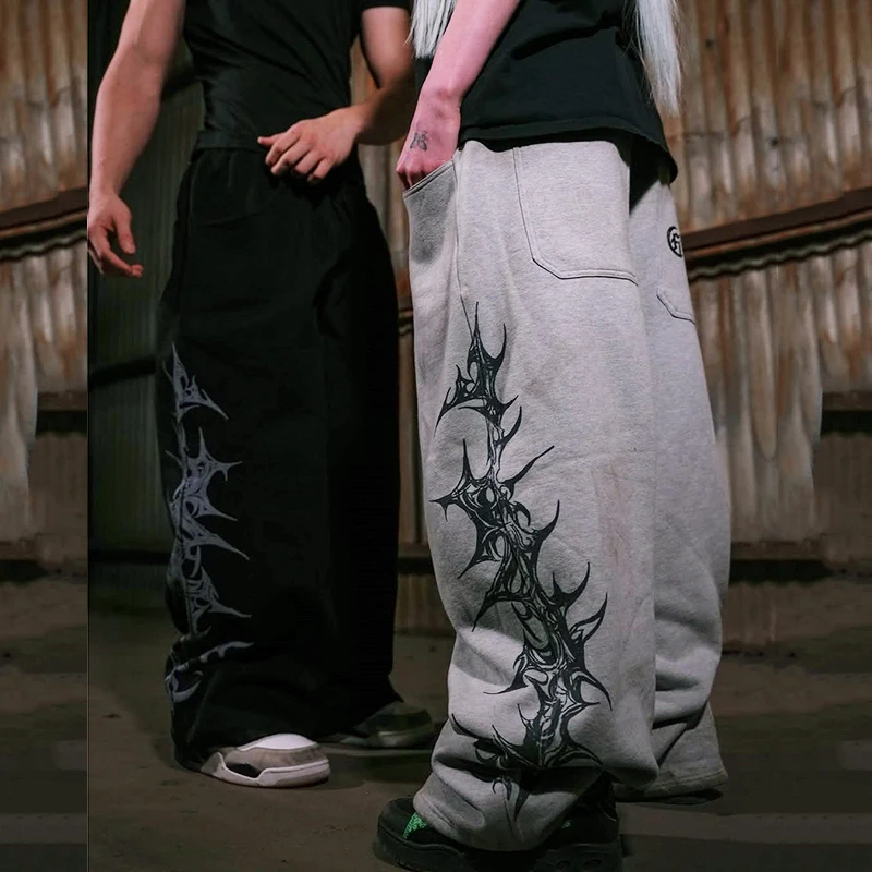 

Американские ретро уличные хип-хоп повседневные брюки широкие брюки с принтом свободные спортивные штаны для пар