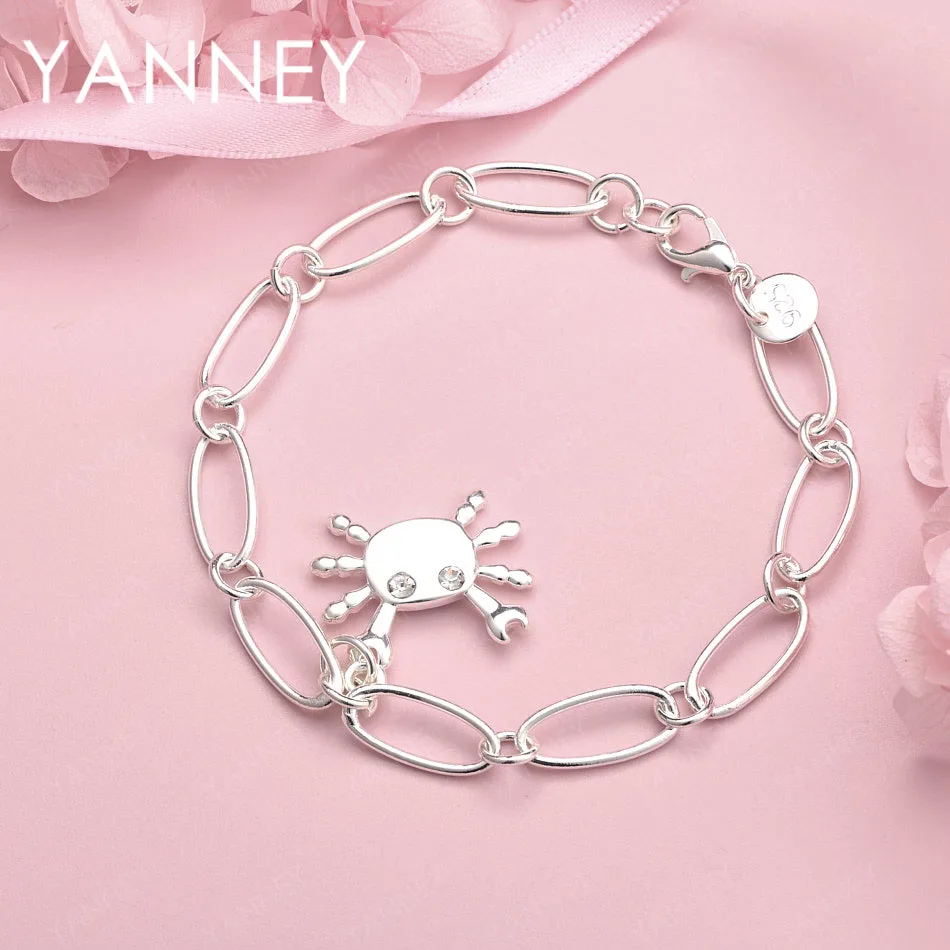 

Стильный браслет из стерлингового серебра 925 пробы с милым крабом, 8 дюймов, для женщин, очаровательные аксессуары, украшения, свадебные подарки