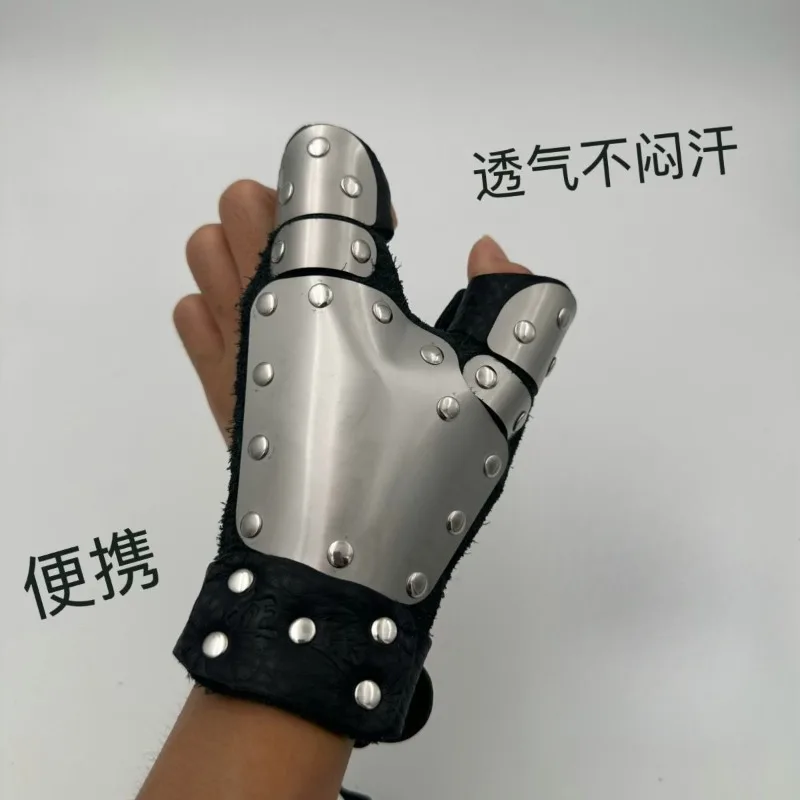 Anti‑Puncture Hand Protector Thick Cowhide Reinforced Steel Plate Armor Wrist Guard Adjustable Magic Tape Safety Protective Gear