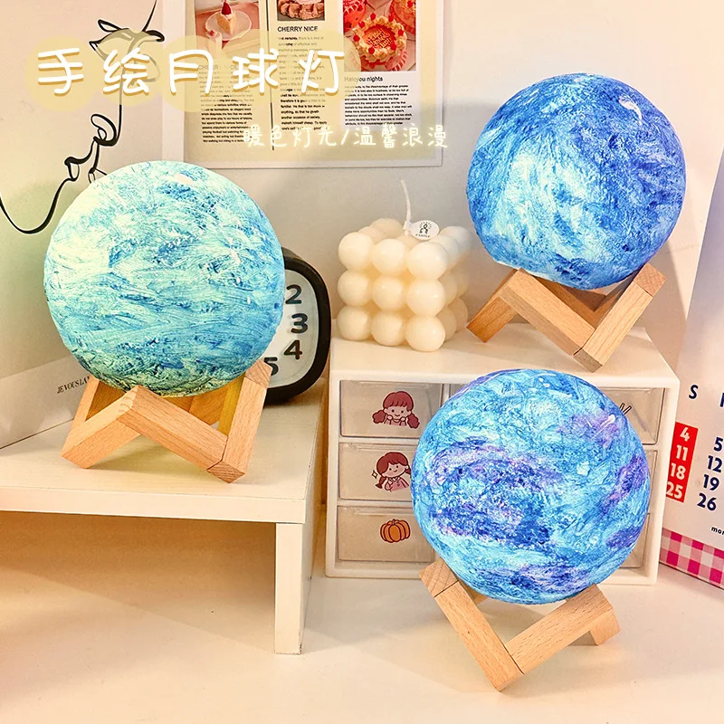 Lámpara de planeta DIY, Luna, galaxia, luz nocturna, pintura artística, Graffiti, regalo de cumpleaños, decoraciones para dormitorio y sala de estar con soporte, seis pinturas