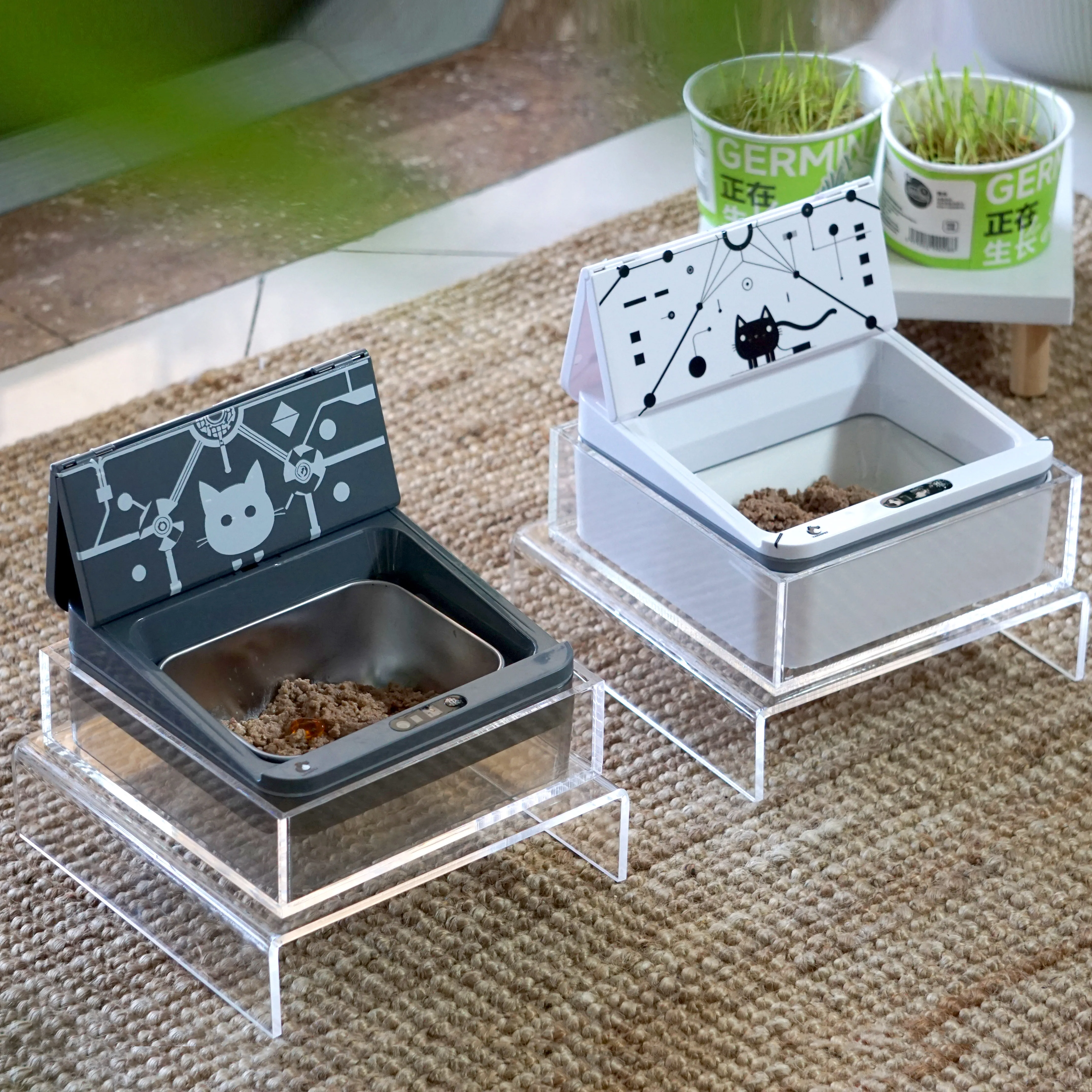 Smart Pet Feeder with RFID & Infrared Sensing, Elevated Design for Cat & Dog Health