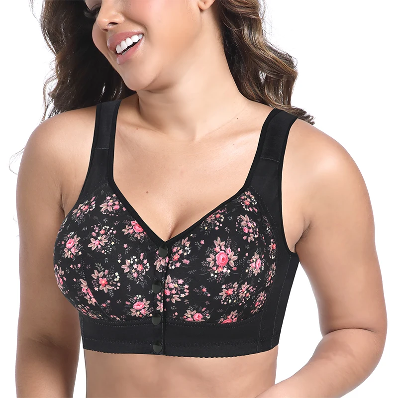 حمالة صدر أنيقة مطبوعة بفتحة أمامية، ملابس داخلية مريحة، ناعمة ومسامية للارتداء اليومي