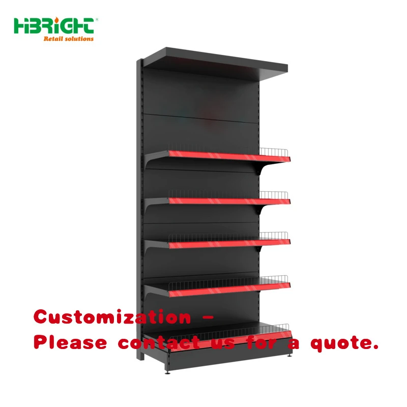 custom.Supermarket Display Stand Custom 5 Shelves Metal Shelf with Red Price Holder Durable Quick Installation