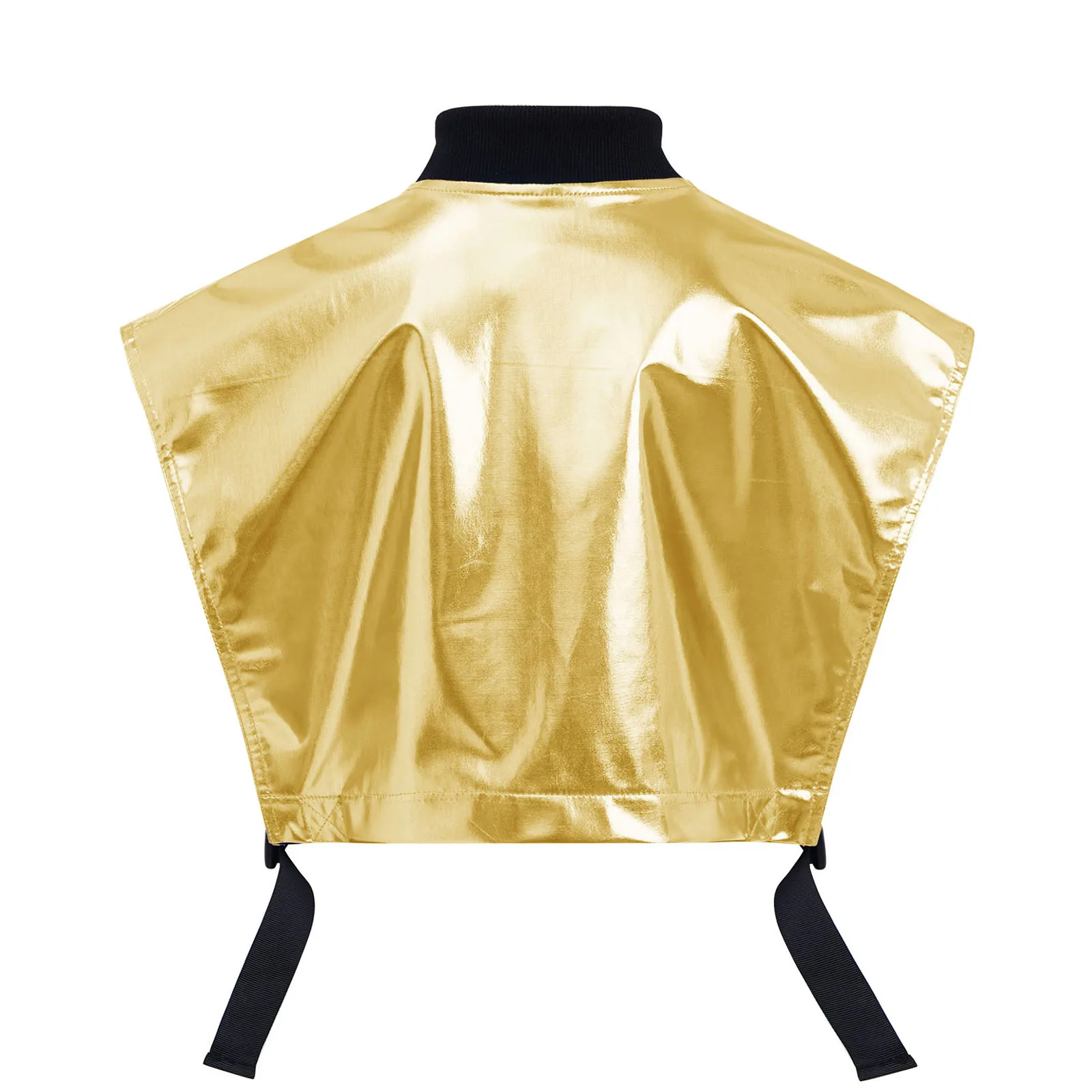 Kinder Mädchen Hip-Hop Jazz-Tanz-Outfit Aufführungskostüm mit seitlich geöffneter Metallweste mit Reißverschluss und seitlichen Druckknöpfen sowie glänzenden Shorts – Detail 26