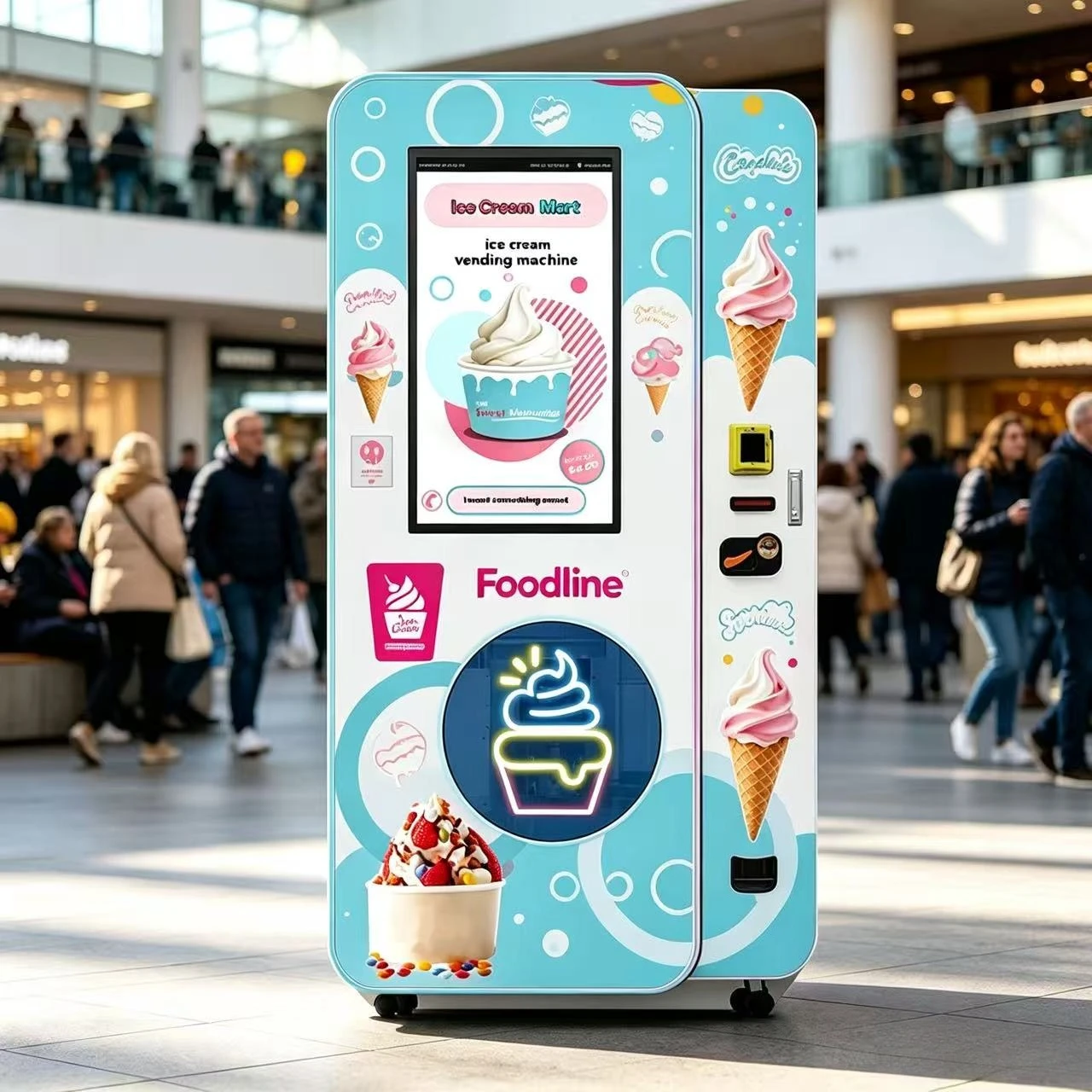 FL Commercial Grade Coin Operated Robot Soft Serve Frozen Ice Cream Vending Machine Digital Screen Self Service with SDK