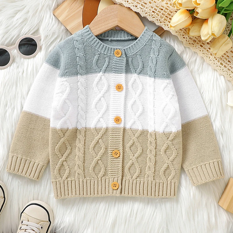 Autumn Winter Baby Boys Girls Long Sleeve Stripe Knitted Cardigan Coat Infant Kids Girls Boys Sweaters Cardigan Coat