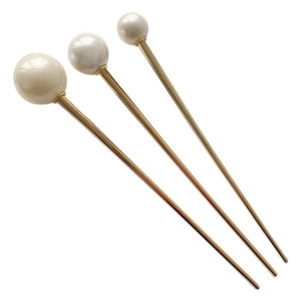 

3 pcs Vintage Metal Chopsticks Pearl Hair Sticks Assorted Colors Durable Elegant Abs Pearl Thick Long Hair Daily Wedding Party