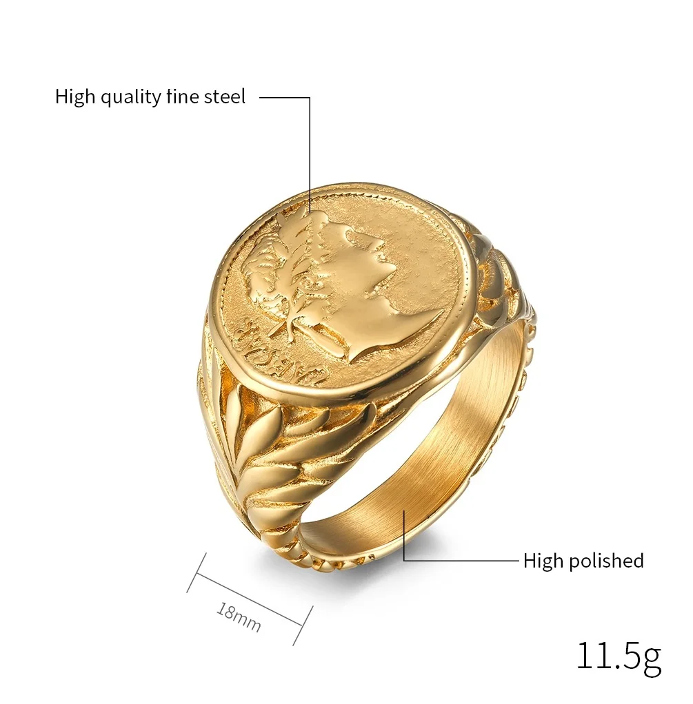 Mens Roman Empire Caesar Rings Silver Gold Color Stainless Steel Fashion Man Jewelry Anniversary Gift size 7 8 9 10 11 12