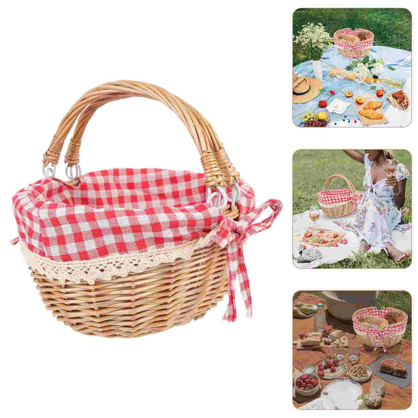 Shopping Basket Rattan Food Gift Baskets Stylish with Lid Dried Wicker Tiny Picnic Empty