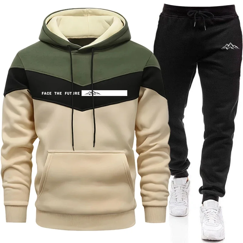 Ensemble de survêtement pour homme, mode décontractée, sweat à capuche et pantalon, pour le sport et le jogging en extérieur, automne hiver, chaud et de qualité