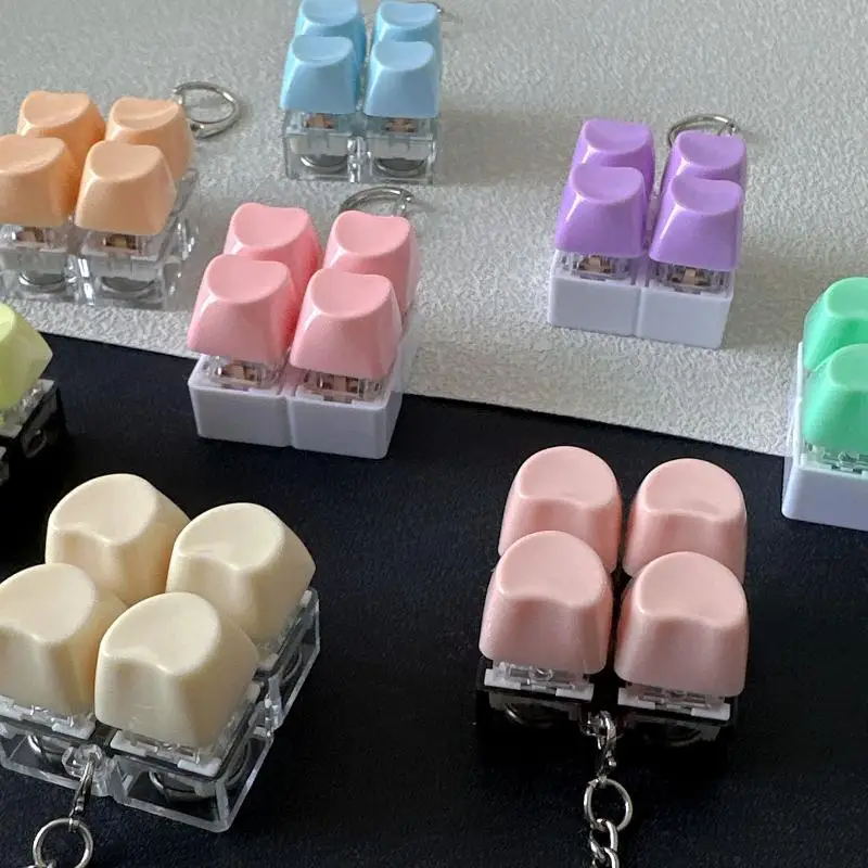 4 Keys Clickable Fidget Toy Keychain with Mechanical Switches Durable Stress Relief Gadget for Nursing Mothers Anxiety Reduction