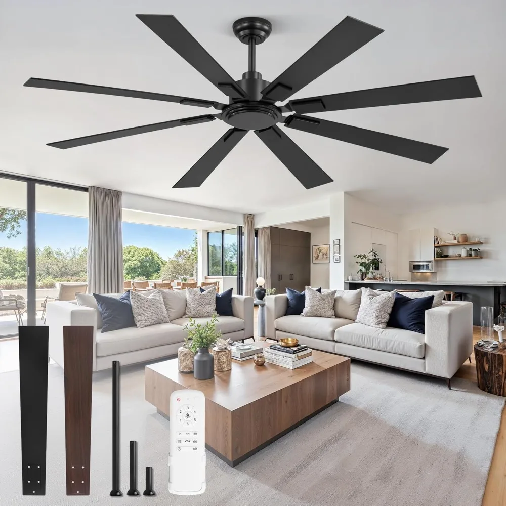 

65 inch ceiling fan without light strip remote control, equipped with silent reversible DC motor, 6-speed, 8-blade