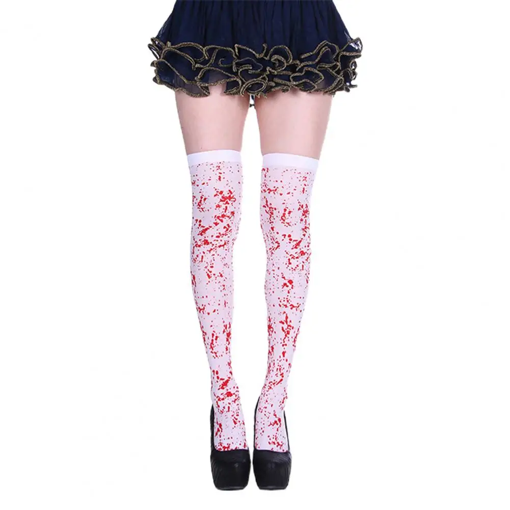 1 Pair Halloween Stockings Blood Stained Over-knee Stockings Stretchy Women Bloody Thigh High Socks Party Costume