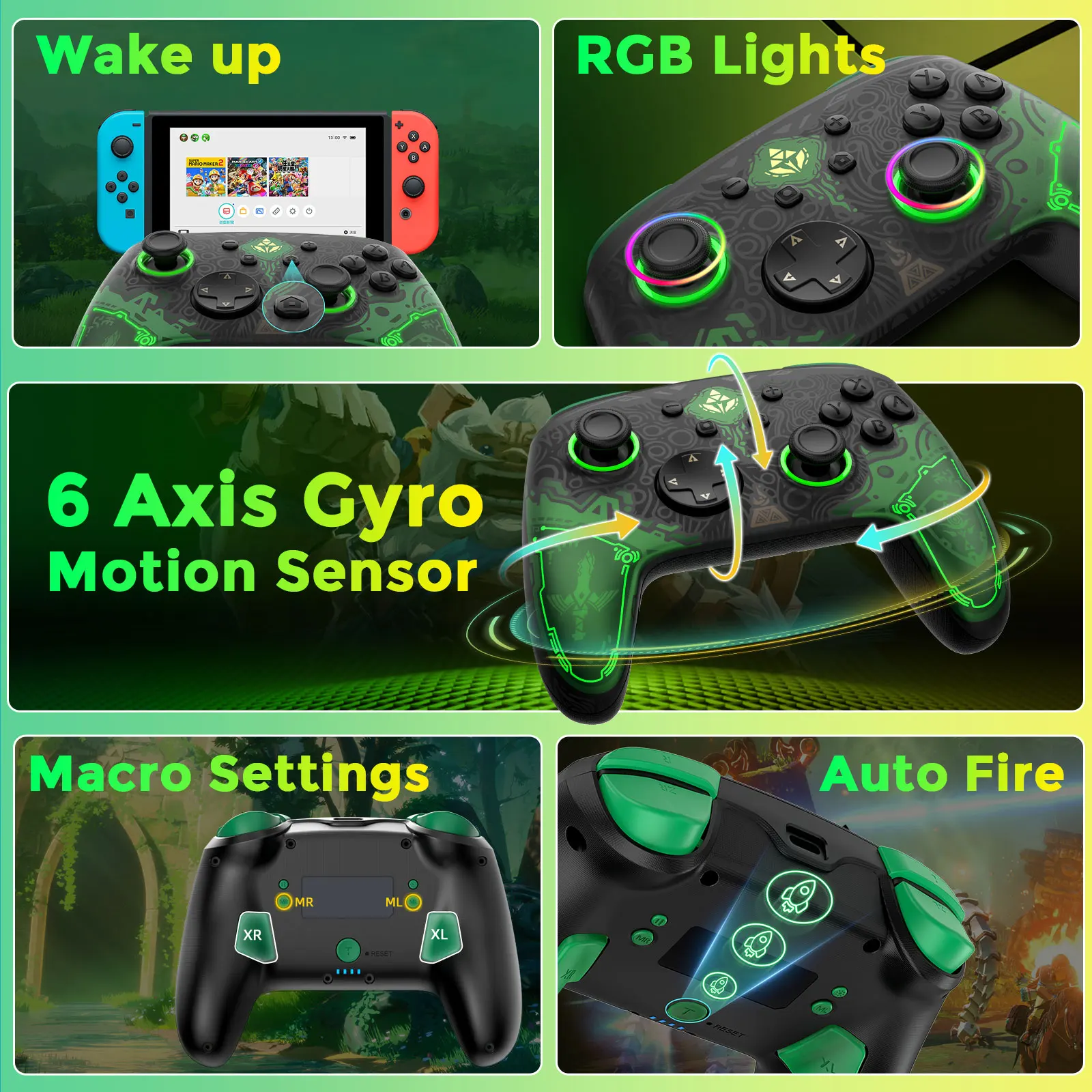 IINE Falcon Zelda Pro Controller Wake Up Support NFC Amiibo Compatible Nintendo Switch/OLED/PC Steam/Android/iOS