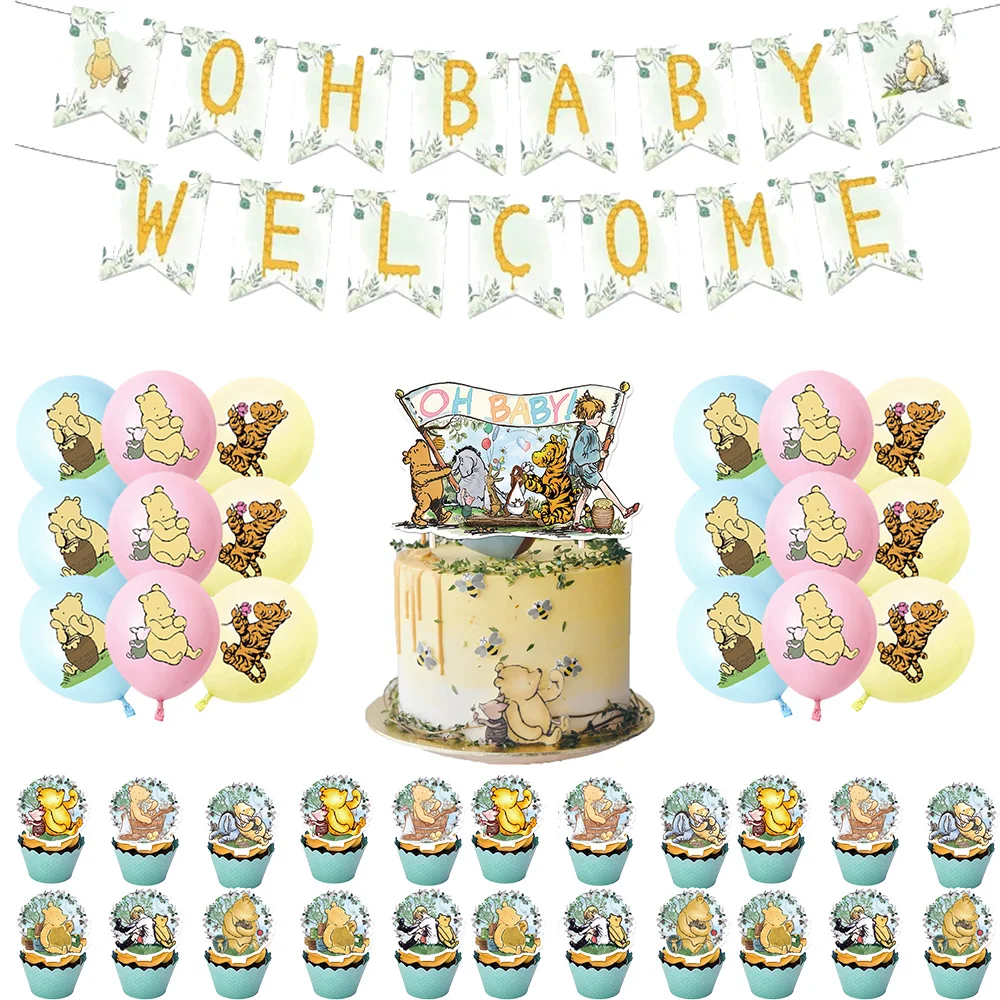 Winnie Puuh Geburtstagsdekoration Puuh-Bär Teller Tischdecken Servietten Banner Becher Kindergeburtstag Geschenke Babyparty – Detail 9