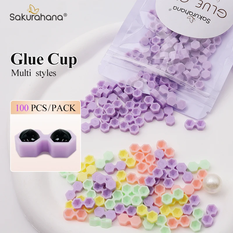 SAKURAHANA Silicone Disposable Glue Ring Cups Diamond-Shaped Cups for Eyelash Extension Supplies, Colored Glue Holder Rings
