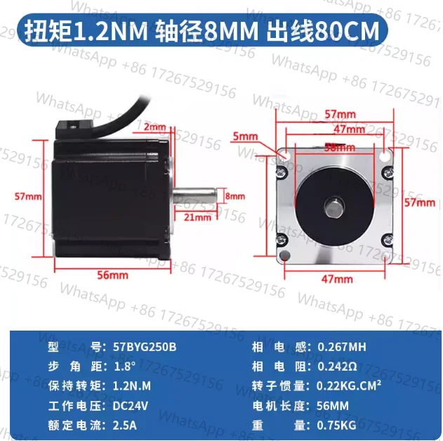 57BYG250B Nema 23 Stepper Motor 56mm 1.2N Double Shaft Motors for CNC Laser Grind Foam Plasma Cut 3D Printer Engraving Machine