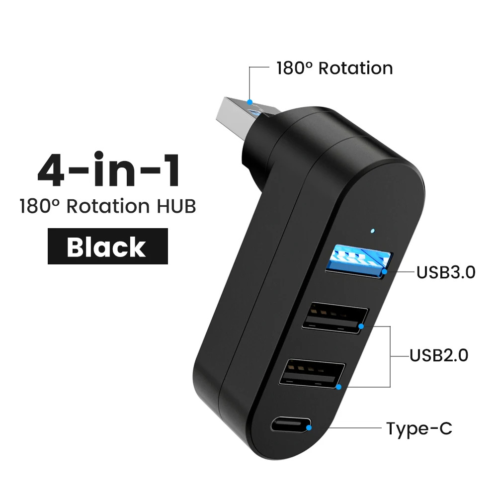Elough 180 °   Rotation 4 in 1 USB Hub 3 0 High Speed USB 3.0 Typ C Splitter Adapter OTG Für Xiaomi Lenovo PC Computer Auto