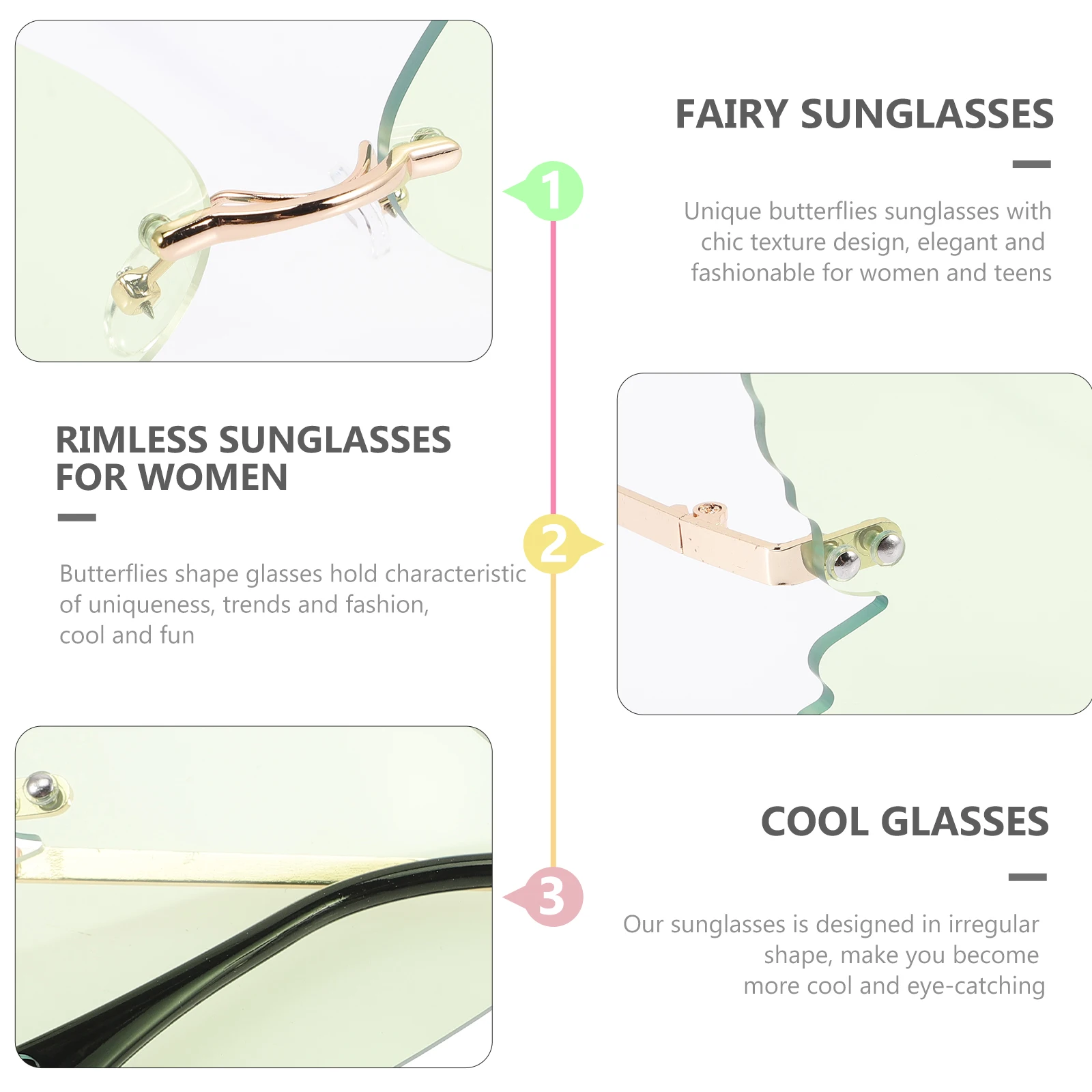 

Butterflies Sunglasses Rimless Irregular Shape Cool Fun Glasses Party Photo Props Women Teens Unique Trendy Festival