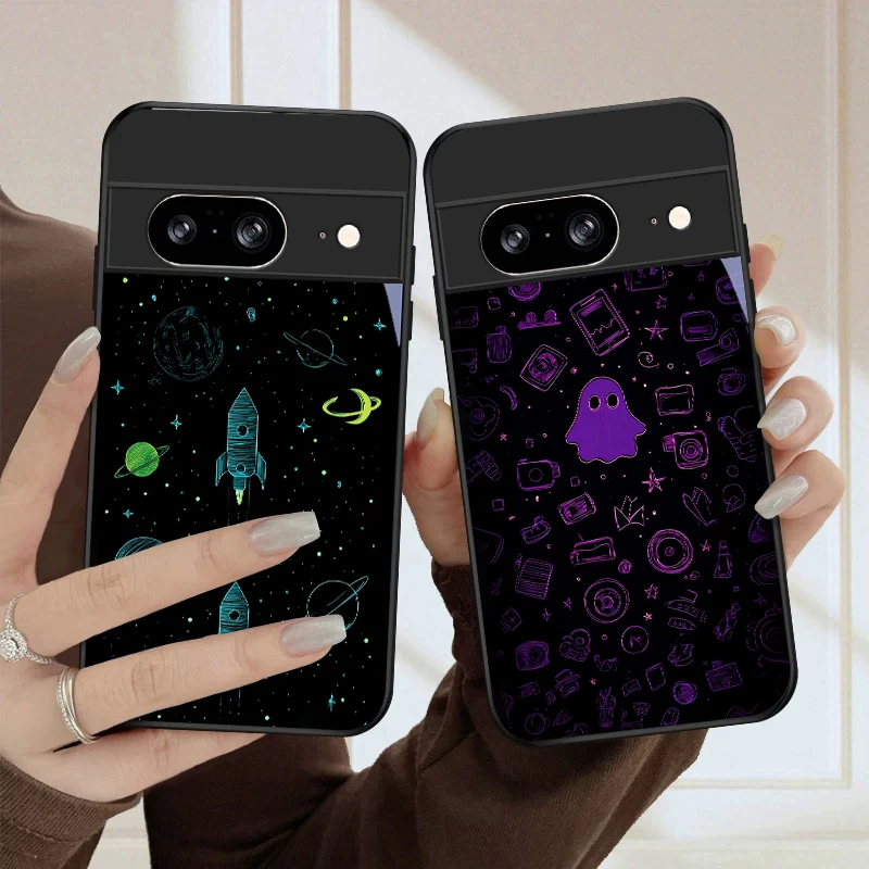 

Violet Star River Pattern For Google Pixel 10 Pro XL Pixel 9 Pro XL Pixel 8a 7a Pixel 7 Pro Pixel8 7 9 10 Black Glass Phone Case
