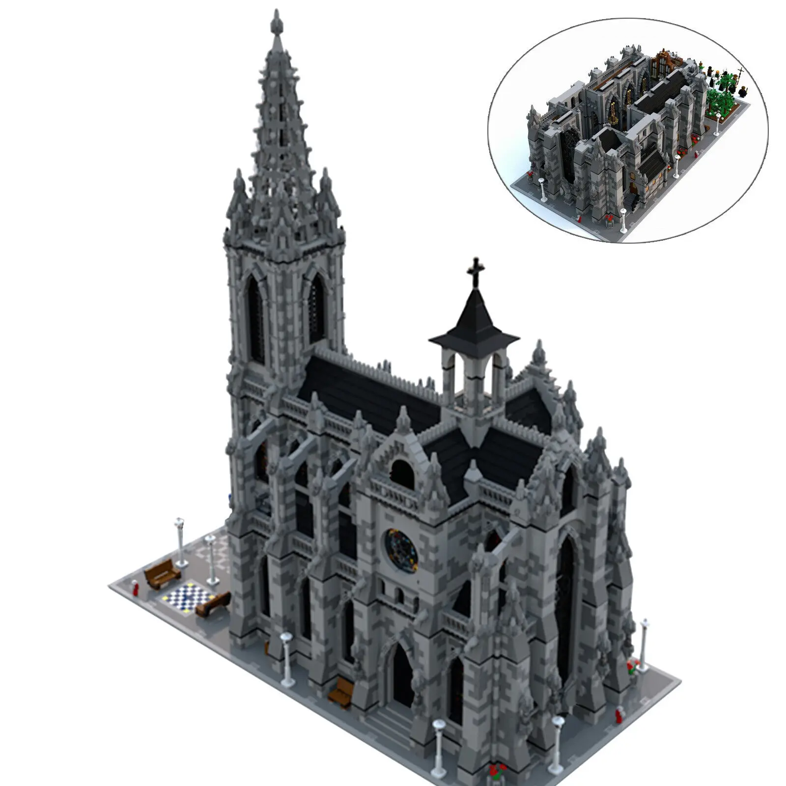 Modular Gothic Cathedral with Full Interior 21755 Pieces Building Set MOC Build